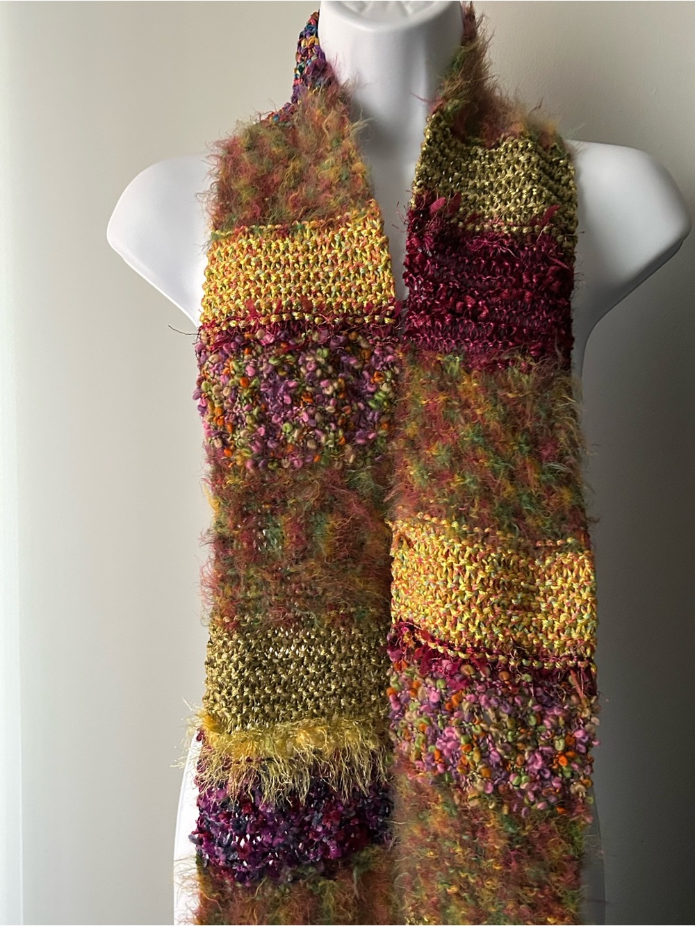 Handmade Multicolor Knit Scarf - Yellow, Green, Pink
